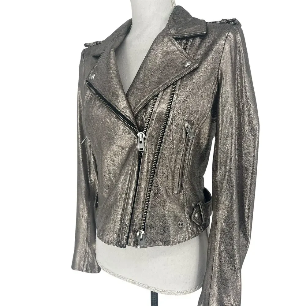 IRO‎ Luigaspe Leather Metallic Moto Jacket
